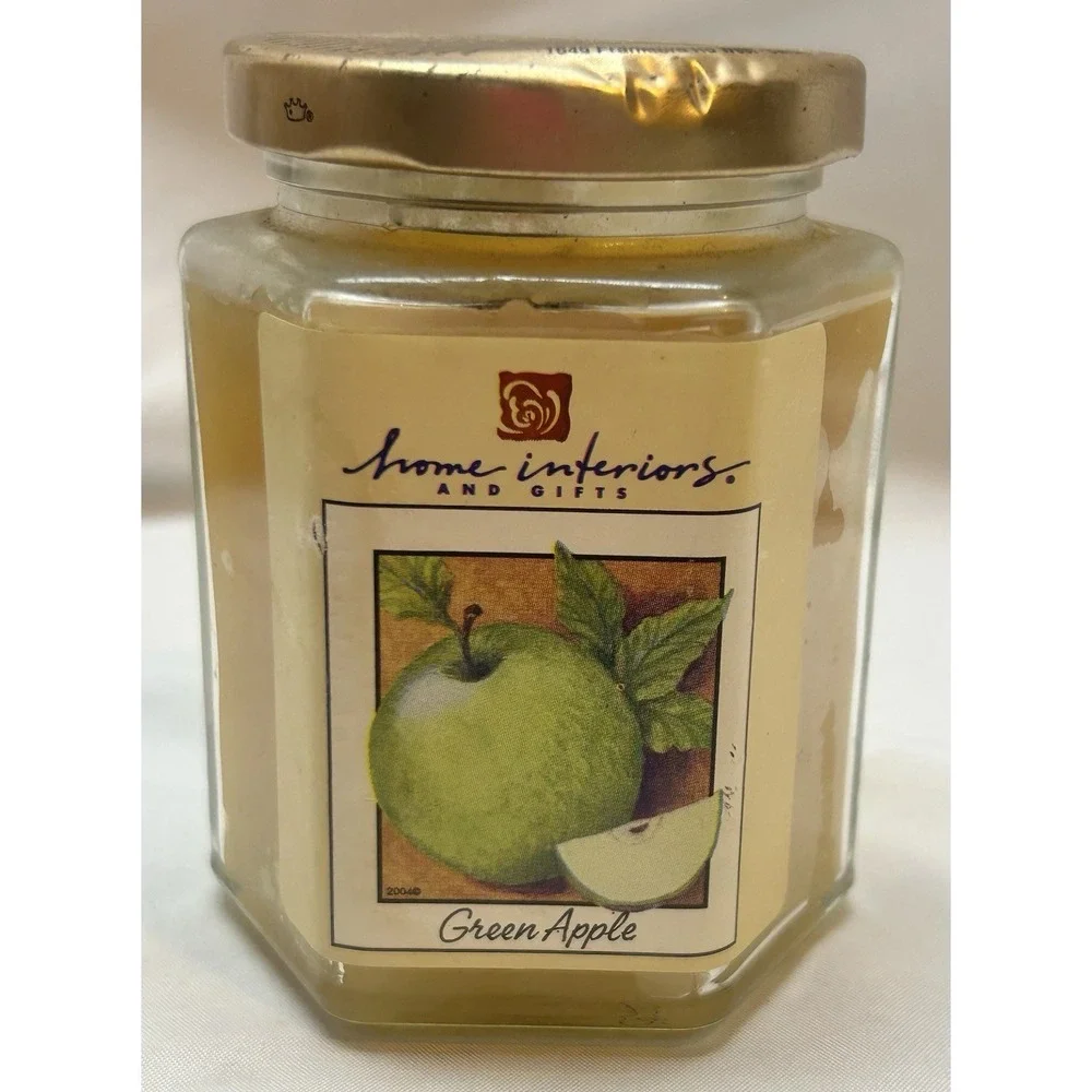 Vintage Home Interiors Green Apple Jar Candle Single Wick 7.5 Oz